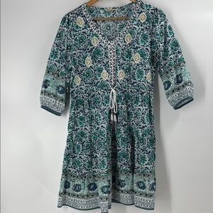 Soft Surroundings Green and Navy Floral Tie-Waist Dress